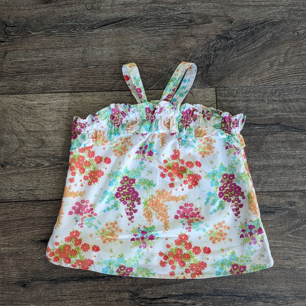 Janie & Jack 4T Toddler Girl White Lined Tank Top Blouse Flowers
